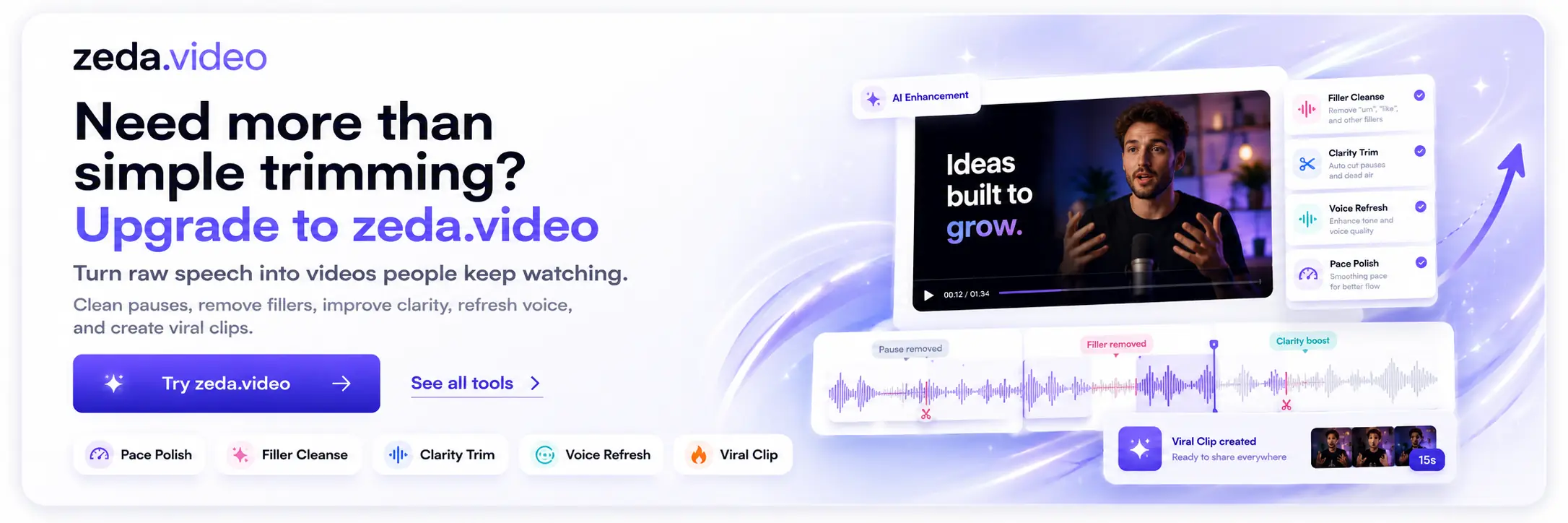 Zeda Video - turn raw speech into videos people keep watching